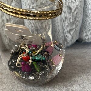 Colorful Jewelry Assortment in Glass Holder